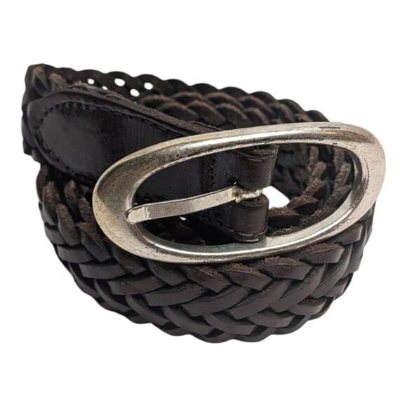 Vintage Limited Brown Woven Leather Silvertone Buckle Belt, SM - Picture 1 of 7